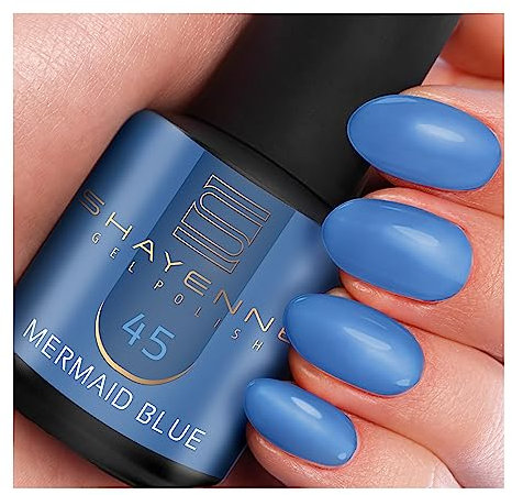SHAYENNE Shellac Gel Nagellack 15 ml für UV LED Lampe | 45 Mermaid Blue Blau | MADE in GERMANY | Gel Nail Polish for UV Nail Lamp | LED Nagel Lack Gellack Nagelgel