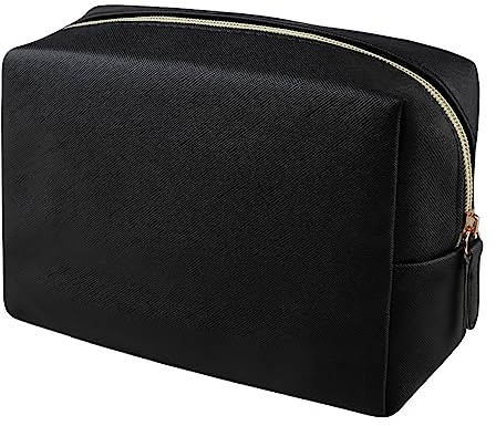 GFU Make-up-Tasche, große Reise-Kosmetiktasche mit Reißverschluss, wasserabweisend, PU-Leder, Kulturbeutel, Organizer für Damen und Mädchen, Schwarz, Make-up-Tasche