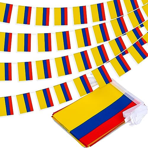 Banderín de bandera de Colombia, banderines pequeños de Colombia, decoración nacional del país para escuela, fiesta, eventos deportivos, 33 pies, 30 banderas