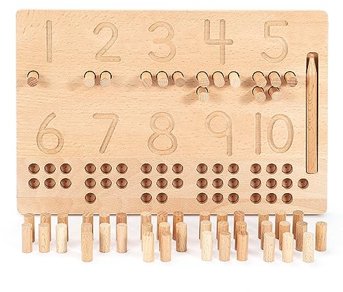 Wisplye Zahlen Holztafel Schreiben Lernen und zur Feinmotorischen Entwicklung Motorikspielzeug Mathe Erkenntnis Montessori Spielzeug ab 2 3 4 Jahre Kinder Tracing Board Anzahl Steckspiel