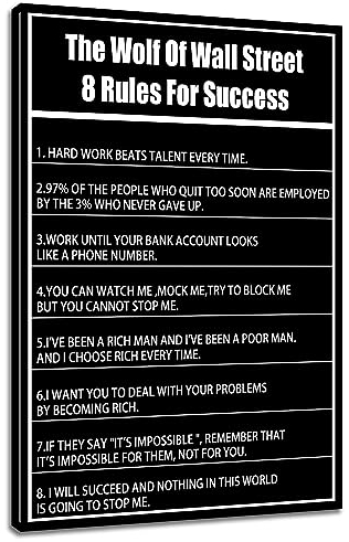 Inspirierende Wandkunst Unternehmer Zitate Der Wolf der Wall Street 8 Rules for Success Leinwand Poster Motivierender Leinwanddruck Bild Gemälde für Zuhause Schlafzimmer Büro Dekoration [30,5 cm B x