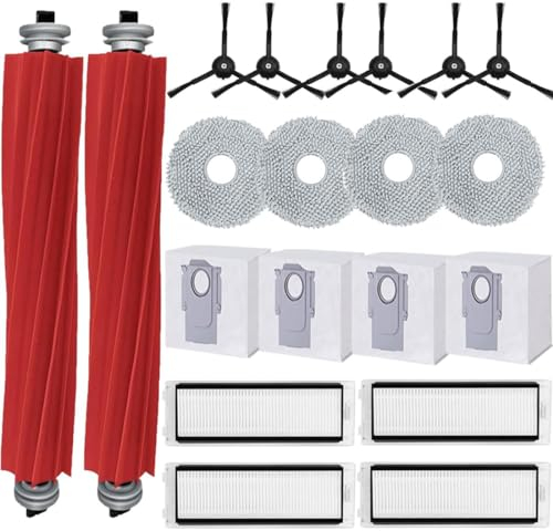 Anwor 20 Stück Zubehör für Roborock Q Revo Staubsauger Roboter, 2 Hauptbürste, 4 Hepa Filter, 4 Staubbeutel, 4 Wischtücher, 6 Seitenbürsten Ersatzteile Set für Roborock P10