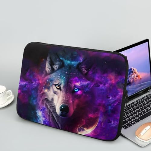Showudesigns Galaxy Wolf Laptop-Hülle für Herren, Laptop-Hülle, 33 cm (13 Zoll), glattes Laptop-Zubehör mit doppeltem Reißverschluss, Laptop-Tasche, Computer-Tragetasche