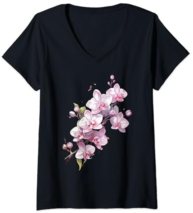Damen Schöne Orchidee auf floraler Orchidee T-Shirt mit V-Ausschnitt