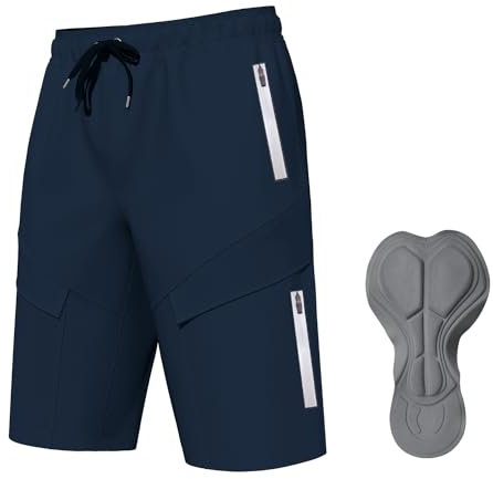 Logas MTB Herren Radlerhose,Herren Mountainbike Shorts Atmungsaktiv Radhose ，MTB Shorts für Männer mit 6 Taschen,Marineblau,XL