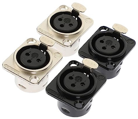 Veemoon DIY: 4 XLR Female Jacks 3-pin Audio Connector Terminal Speaker Jack Replacement Panel Mount Black Silver
