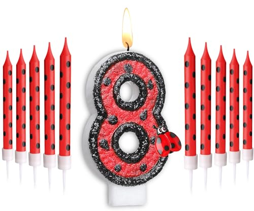 Herdear Marienkäfer Nummer 1-9 Geburtstag Kuchenkerze Ziffern Geburtstagskerzen Geburtstagsdeko Schwarz Rot Marienkäfer Punkt Tortenkerzen Marienkäfer Kerzen für 8. Geburtstag Baby Party (Nummer 8)
