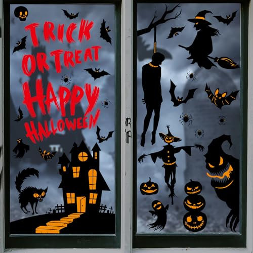 BBLIKE 9 Hojas de Imágenes para Ventanas de Halloween - Decoración con Calabaza, Gato Negro, Murciélago, Demonio para Puertas de Cristal