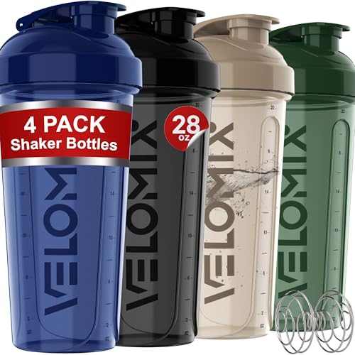 VELOMIX Shaker-Becher für Protein-Shakes, 794 ml, 4 x Schneebesen, BPA-frei und spülmaschinenfest, auslaufsichere Protein-Shaker-Flaschen für Proteinmischungen, große Mixer-Flasche (Forest Edge)