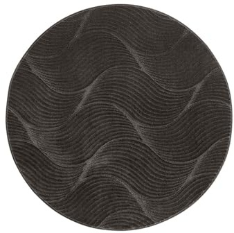 Taracarpet Kurzflor Boho Skandi Polyester Teppich in 3D Optik waschbar, pflegeleicht und robust ideal fürs Wohnzimmer, Schlafzimmer und Kinderzimmer auch als Badematte Anthrazit Düne 080 cm rund