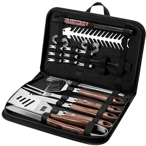 Nuovoware Barbacoa Parrilla Set, 38Pcs Parrilla Accesorios Deber Acero Inoxidable Pinzas, Espátula, Parrilla Accesorios Kit Bolsa Almacenamiento al Aire Libre, Barbacoa Utensilios Regalo, Marrón