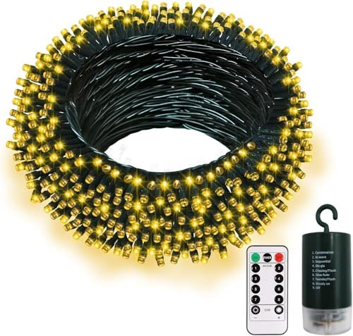 DBFAIRY Christmas Tree Lights Battery Powered, 20M 200 LED String Lights with Remote Timer Fairy Lights for Garden Patio Wedding Party Decorations (Warm White)