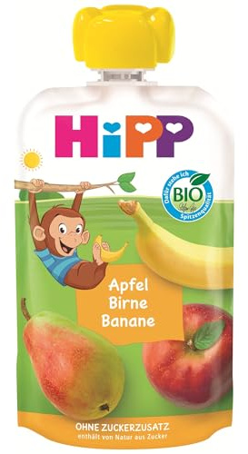 HiPP Bio Apfel Birne Banane (8 x 100g), Quetschie ab 1 Jahr, 100% Fruchtpüree, ohne Zuckerzusatz, vegan, glutenfrei, fruchtiger Snack für zwischendurch