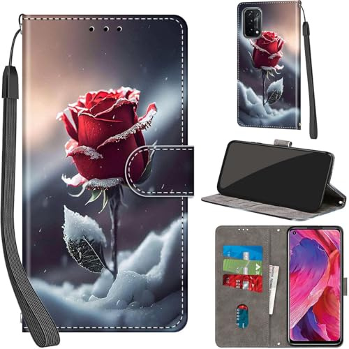 Haninsuze Handyhülle für Oppo A54 5G / A74 5G Hülle, Rosen | PU Leder, Klappbar, Kartenfächer, Ständer, Kameraschutz, Brieftasche, Magnet, Stoßfeste, Muster Motiv