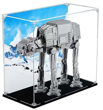 TRUSTFAR Acryl staubdichte Vitrine entworfen für LE-GO Star Wars at-at Walker 75288 Bausteinmodell, transparente Box, Displaybox kompatibel mit Le-go 75288. (kein Modell) (Nussbaumbasis)