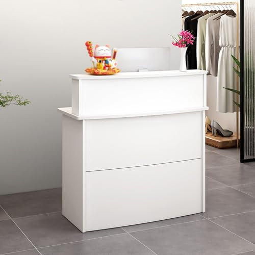 Mostrador de recepción con mostrador, mostrador de recepción con cajones con cerradura, para salón de belleza, supermercado, tienda de conveniencia, tienda de ropa, tienda de té con leche(White+Light