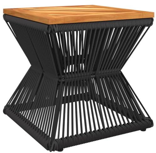 HETFTJN Kleiner Beistelltisch Beistelltische Fürs Wohnzimmer Campingtisch Klein Gartentisch Klein - Couchtisch mit Drahtgestell Schwarz 38x38x38 cm Akazienholz für Aufenthaltsraum Balkon Speisesaal