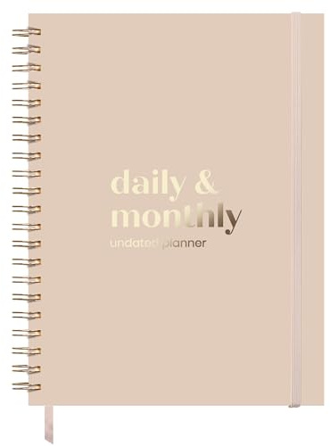 Undatierter Tagesplaner mit Stundenplan, 21,6 x 27,9 cm, Seiten in Briefgröße, ganze Seite pro Tag, 6-Monats-Zielplaner, Monatsplaner, To-Do-Liste, Kalender 2025/2026, Zeitblockierung, ästhetisches