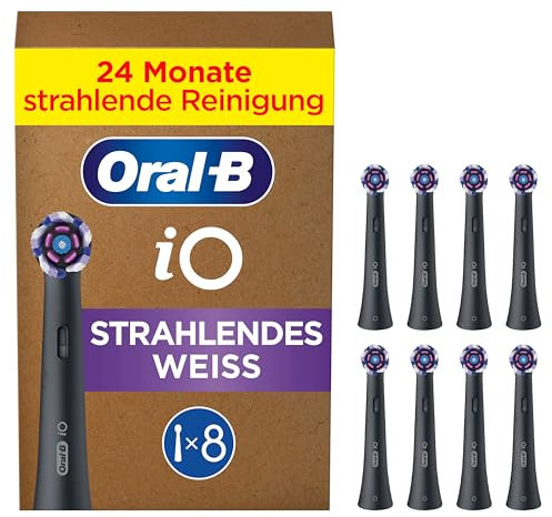 Oral-B iO Strahlendes Weiss – ORIGINAL Aufsteckbürsten für Elektrische Oral-B iO Zahnbürsten – Bürstenköpfe, Zahnbürstenaufsatz, Ersatzbürsten zur Zahnaufhellung – Schwarz, 8 Stück