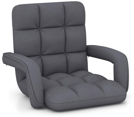 COSTWAY Bodenstuhl mit Verstellbarer Rückenlehne, Bondensofa mit gepolstertem Sitz, Bodensessel, Relaxsessel zum Spielen und Lesen, Grau