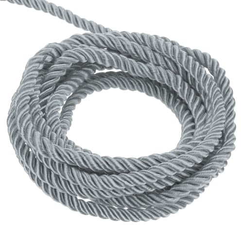 QUARKZMAN Verdrehter Kordelbesatz, 11 Yard 5mm 3-lagiges Geflochtenes Seil Glänzender Faden Schnur für Handwerk Geschenktüte Vorhang Weihnachtsdekoration, Grau - 10m