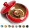 Ashtray with Lid for Outside Patio, Windproof Ash tray, Ceramic Smokeless Ashtray for Outdoor Home Office Tabletop Patio Outdoor Balcony, Red