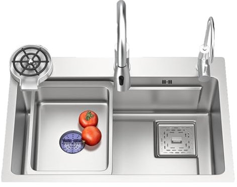 SaryEdge Fregadero de Cocina Plateado, estación de Trabajo de Cocina, 5 tamaños, Fregadero de Cocina bajo encimera - Fregaderos bajo encimera Fregadero(800 * 450-Talla única