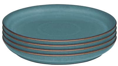 Denby - Azure Coupe Medium Plate Set of 4 - Dishwasher & Microwave Safe Ceramic Crockery - Powder Blue Glaze Effect Stoneware - Lunch, Dinner Plate Set - Chip Resistant - L21xW21xH2.5cm