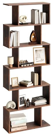 Home Collective Regal Bücherregal Raumteiler | Modernes Holzregal mit versetzter Fachaufteilung | Stabil & vielseitig für Wohnzimmer, Büro oder Flur | 70x24x190 cm (BxTxH) | Dunkles Holz