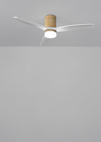 CREATE / WINDCALM M/Ventilador de techo ABS con luz efecto madera clara aspas blanco y mando / 40W, Silencioso, Ø132 cm, 6 velocidades, 3 temperaturas de luz, temporizador, función verano-invierno