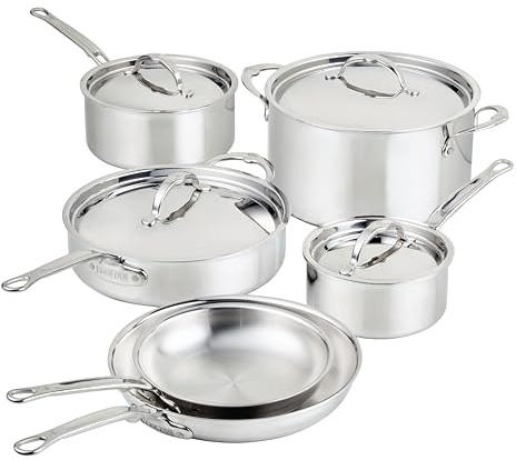 Hestan ProBond Luxe 10-Piece Cookware Set, Professional Clad Stainless Steel, ProCore Tri-Ply Clad Construction, Polished Exterior, Induction & Oven Safe