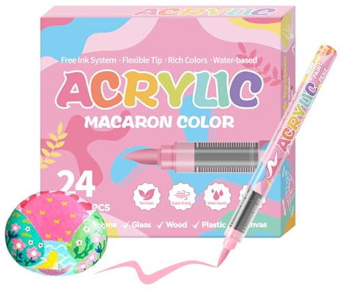 Generisch Acrylfarbenmarkierungen | 24 Farben 6,3 Zoll Lack Marker Set | FADE-resistente Weichstöber-Highlighter auf Wasserbasis Perfekt für Glasholz-Lederkeramik für Gläser Mehrzweckdesigns