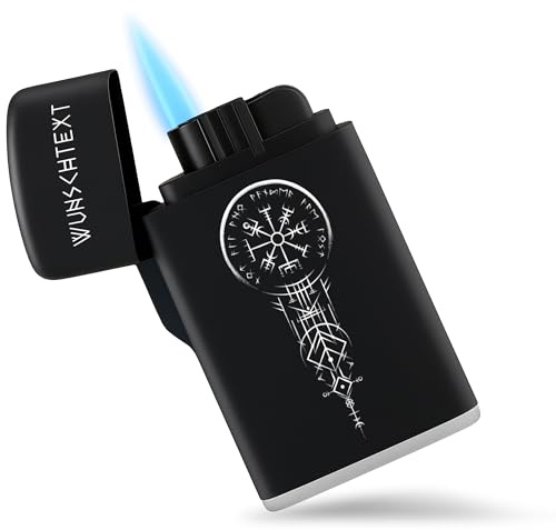 Feuerzeug Sturmfeuerzeug - Wikinger & - Vikinger Kompass Vegvisir mit Name I Vikinger Geschenk Vikings I Keltischer Wegweiser I Valhalla Geschenke Walhalla - 6,5 x 4 cm - Schwarz - Viking Lighter