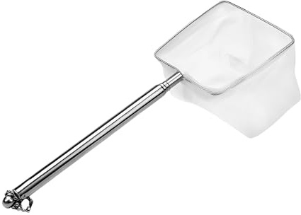 Mini Épuisette Aquarium,Mailles Fines Carrées Souples avec Manche Extensible en Acier Inoxydable pour Aquariums et Petits Bassins(Longueur Maximale Jusqu'à 40 cm)