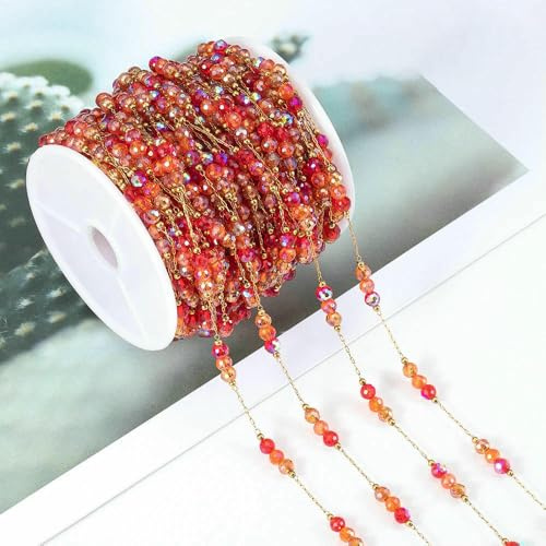 1 Meter lange Edelstahl-Kugelkette mit Farbverlauf in Rot-Gold für DIY-Armbänder, Halsketten, Kleidung und Schmuckaccessoires – 4,0 mm – 1 Meter