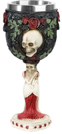 Stainless Steel Skull Wine Goblet, 200ML/7oz Viking Gothic Beer Cup Medieval Chalice Novelty Resin Skeleton Wineglasses Cocktail Drinking Mug for Halloween Party Accessory Home Bar Fantasy Decoration
