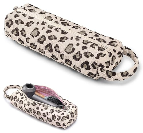 VelvetGlow Haarpflegegeräte Reisetasche, Gesteppter Kosmetik Toilettenartikel Organizer, Weiche, Tragbare Tragetasche Für Shark Hair Air Wrap Haartrockner, Geschenk Für Frauen Mädchen,Leopard