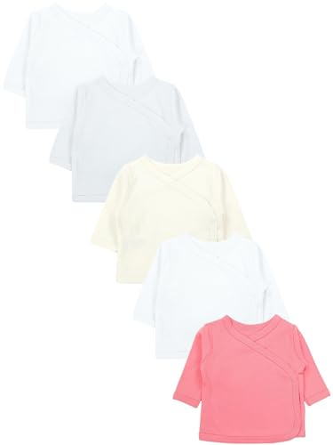 TupTam Baby Mädchen Langarm Wickelshirt Baumwolle 5er Set, Farbe: Weiß_Beige_Grau_Pink, Größe: 56
