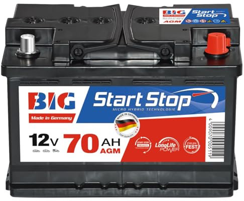 BIG Start-Stop AGM 12V 70Ah 800A/EN Autobatterie – Premium VRLA Starterbatterie für Start-Stopp-Systeme & Bremsenergie-Rückgewinnung, Wartungsfrei, Auslaufsicher, Erstausrüsterqualität
