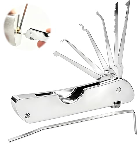 7-in-1 Lock Picking Kit – Stainless Steel Folding Lock Pick Set with Single Hook Picks, Portable Lock Picking Tools for Practice & Emergency Use, Quick Opener Locksmith Tools for Beginners