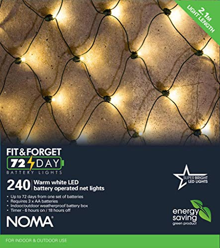 Noma 240 Fit & Forget Battery Operated Multi Effect Net Lights Timer -Warm White