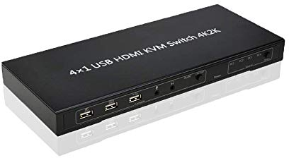 Adwits 4-Port 4-IN-1-OUT HDMI 4K @ 30Hz 1080P @ 60Hz 3D Ultra HD KVM Switch mit Audio-Schalter, MIC, USB 2.0 Hub, GS-zertifizierte Sicherheits-Netzteil, Windows Mac OS Linux PC Laptop kompatibel