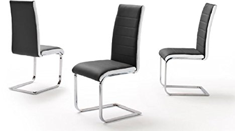 Beauty.Scouts Schwingstuhlset 'Randy' 4er Set Esszimmerstuhl Küchenstuhl Schwingstuhl Flachrohr 30x15mm 42x102x55cm belastbar bis 120 kg schwarz Quernähte weiß