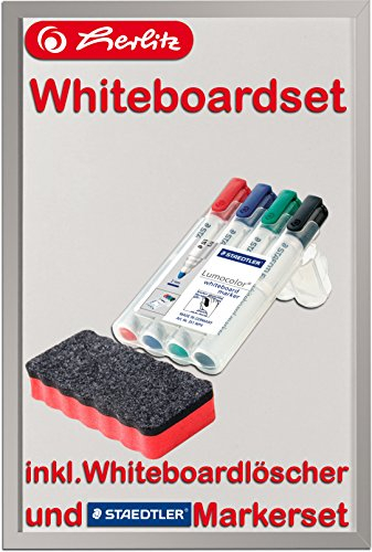 Herlitz 10524627 Whiteboard und Magnettafel, 40 x 60 cm/Kombi-Set (inkl. 4 Marker + Löscher rot)