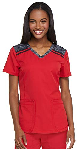 Dickies Dynamix Women's V-Neck Solid Scrub Top Medium Red