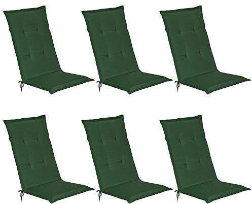 Beautissu 6er Set Gartenstuhlauflage 120x50x6 cm Loft HL Dunkelgrün – Hochlehner Polster Auflage, Sitzpolster & Sitzkissen für Hochlehner Gartenmöbel - Weiche Stuhlauflage mit Schaumkern Füllung