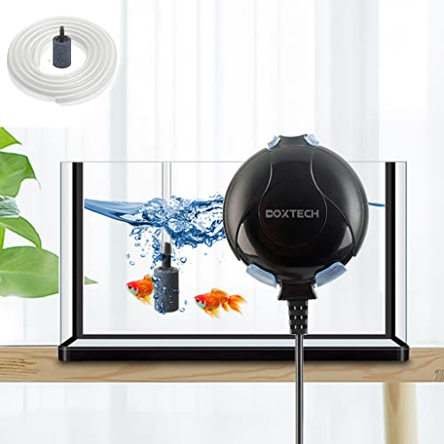 boxtech Pompa per Ossigeno Mini silenziosa, Pompa ad Aria per Acquario con Air Stone e tubo in silicone per acquari e sistemi idroponici (Nero)