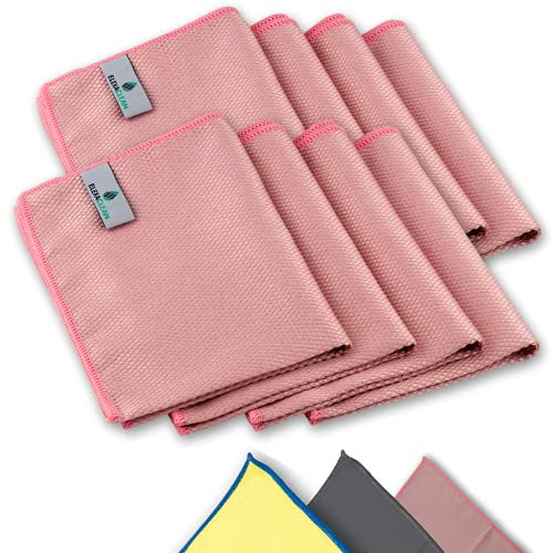 ELEXACLEAN Fenstertuch streifenfrei, Mikrofaser Fensterputztücher (8 Stück, 40x30 cm, rot) Premium Glas Putztücher Auto für Innen & Außen