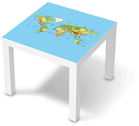 Möbelfolie selbstklebend passend für IKEA Lack Tisch 55x55 cm I Möbelaufkleber - Möbel-Sticker Aufkleber Folie I Deko Wohnung für Schlafzimmer und Wohnzimmer - Design: Geografische Weltkarte
