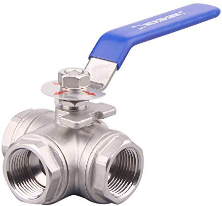 DERNORD 3-Wege-Kugelhahn, T-Montage-Pad, Edelstahl 304 weiblich Typ für Wasser, Öl und Gas mit Vinyl-Verriegelungsgriff 1 Inch NPT